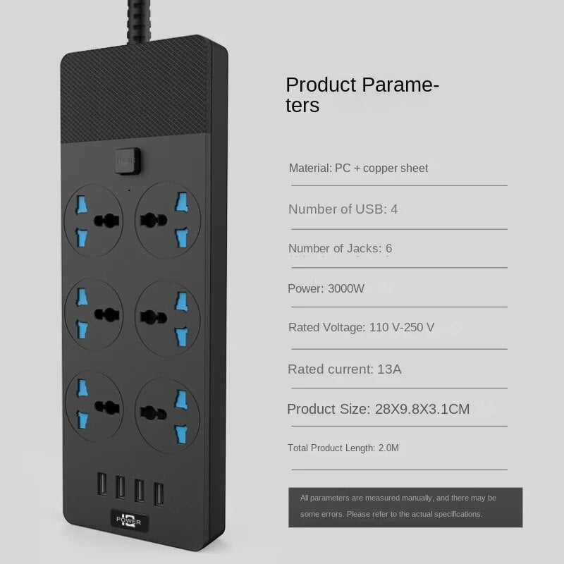 Electronic - Office - T12 Power Strip Multifunctional High Power 3000W US Plug Smart Adapter With 4 USB Port