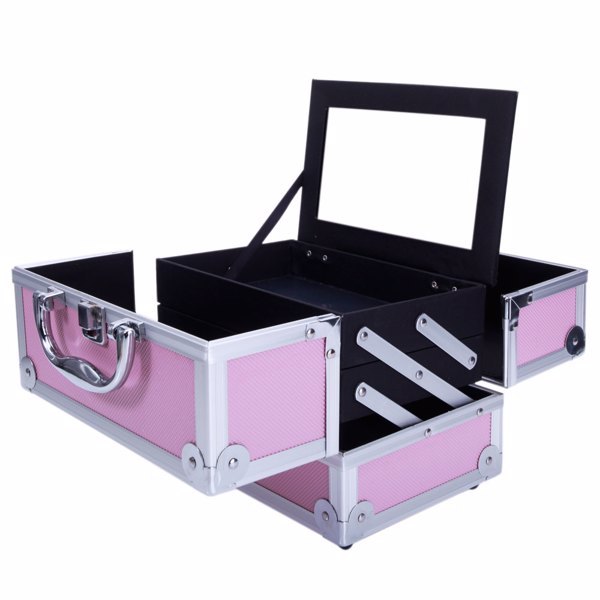 Health & Beauty - Handheld Top Double Opening Aluminum Alloy Makeup Case With Mirror