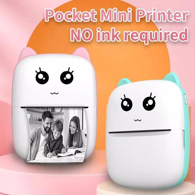 Electronic - Office - Portable Thermal Printer Mini Cat 58mm Printing Wireless Bluetooth Android IOS Printers