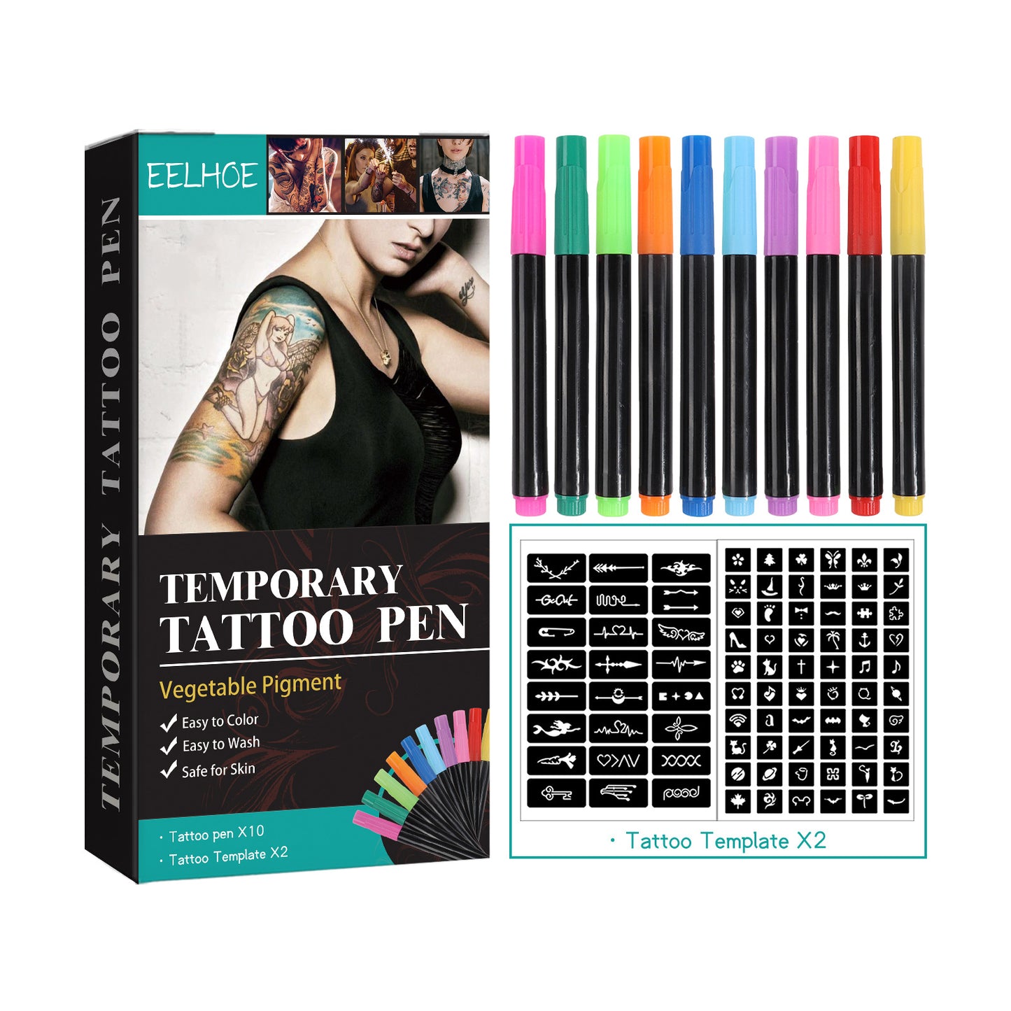 Health & Beauty - EELHOE Temporary Tattoo Pen Set Face, Arm, Body Multi Color Painting DIY Makeup