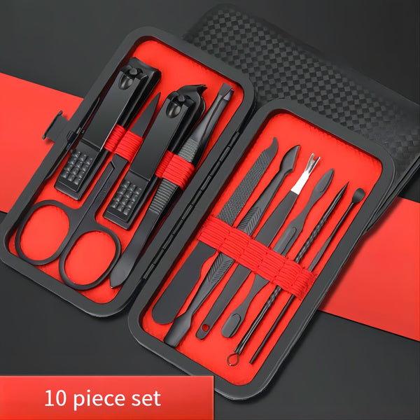 Health & Beauty - 10-piece Black Nail Clipper Set With Travel Case