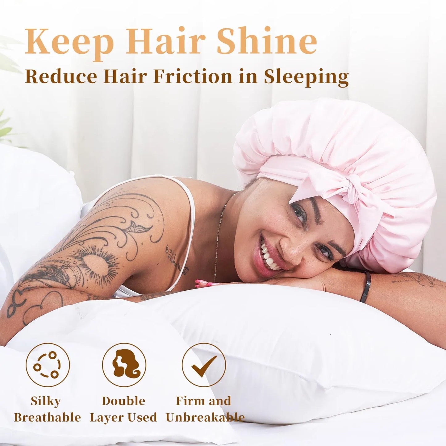 Health & Beauty - Silk/Satin Bonnet For Sleeping For Wavy Curly Natural Hair - Pink