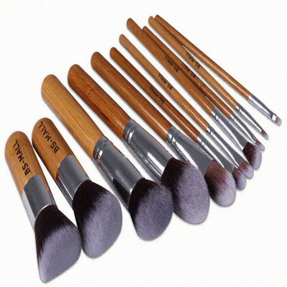 Health & Beauty - 11Pcs Bamboo Synthetic Kabuki Makeup Brush Set With Storage Bag And Makeup Sponge