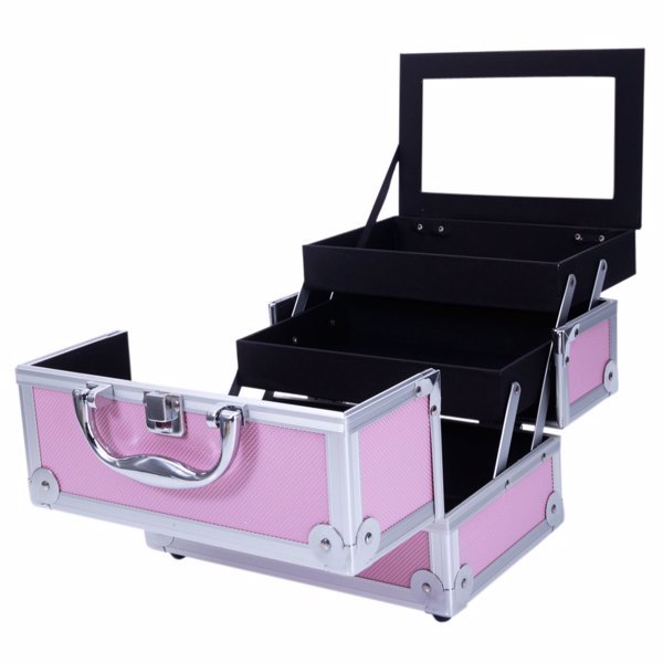 Health & Beauty - Handheld Top Double Opening Aluminum Alloy Makeup Case With Mirror
