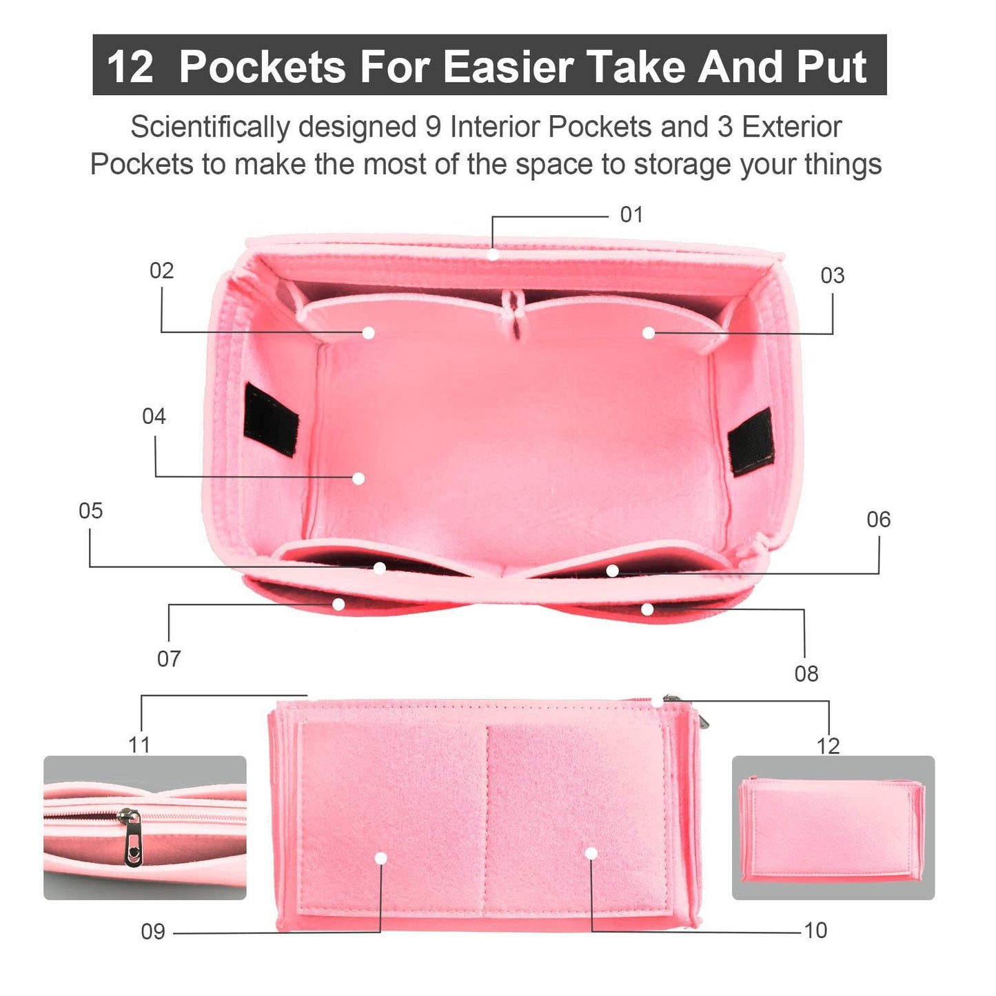 Health & Beauty - Travel Handbag Felt Bag Tote Insert Liner Purse Pouch XL Pink