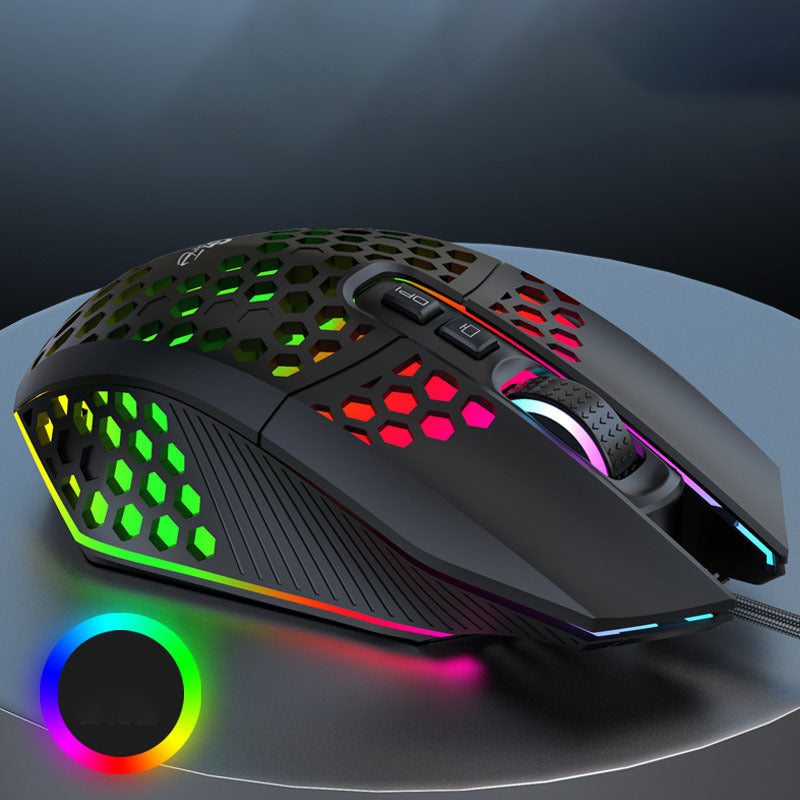 Electronic - Office - X801 Wired Mouse Hole Hollow Luminous Office Game Competition 8000Dpi