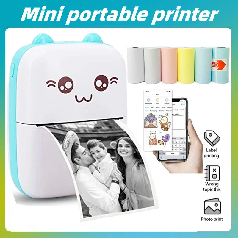 Electronic - Office - Portable Thermal Printer Mini Cat 58mm Printing Wireless Bluetooth Android IOS Printers