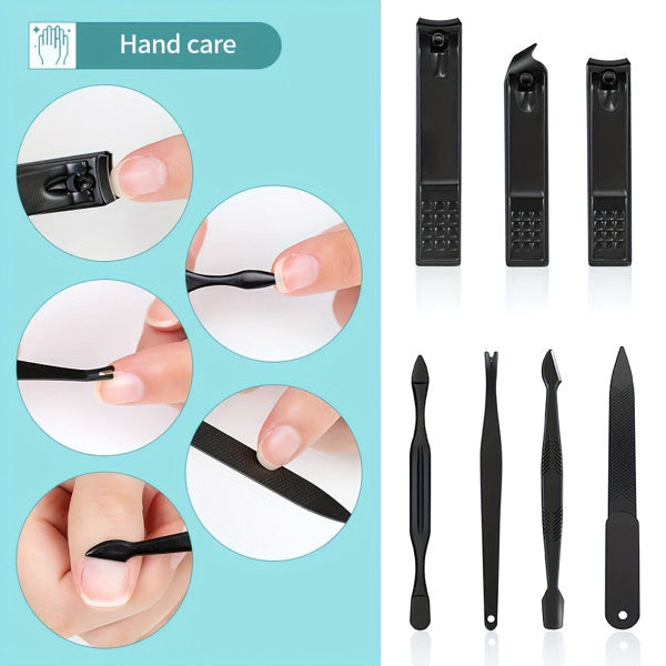 Health & Beauty - 10-piece Black Nail Clipper Set With Travel Case