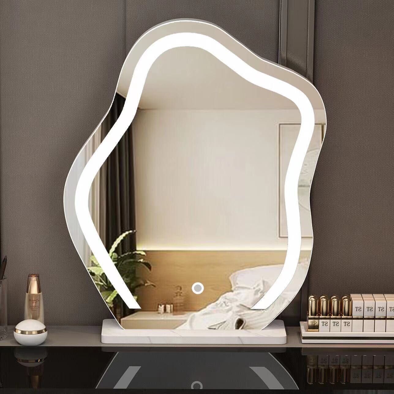 Health & Beauty - Large Makeup Mirror Cloud Shape Vanity Mirror 3 Colors LED Lights 220V