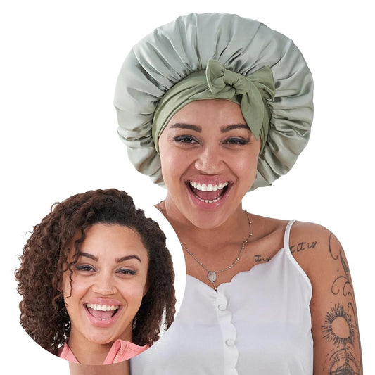 Health & Beauty - Silk Satin Bonnet For Sleeping For Wavy Curly Natural Hair - Green