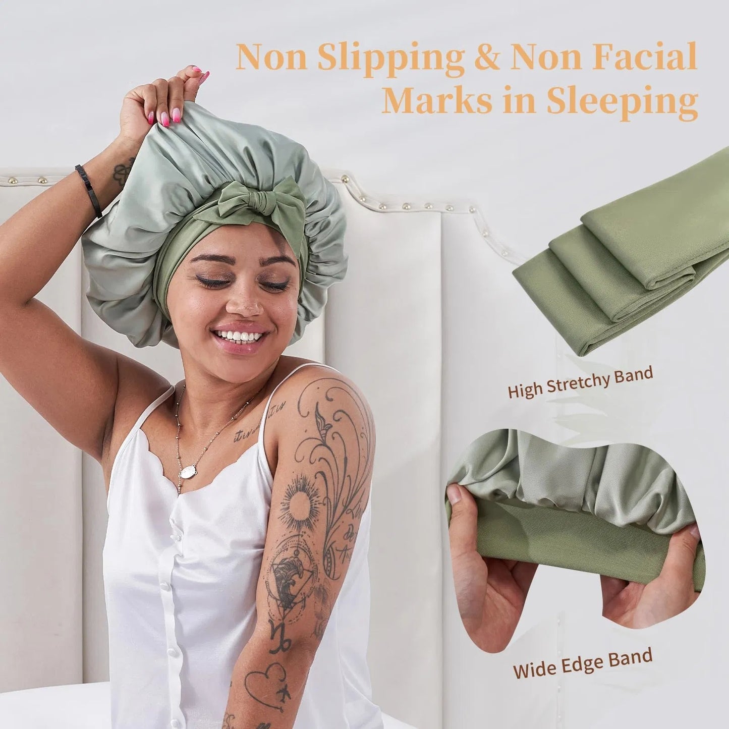 Health & Beauty - Silk Satin Bonnet For Sleeping For Wavy Curly Natural Hair - Green