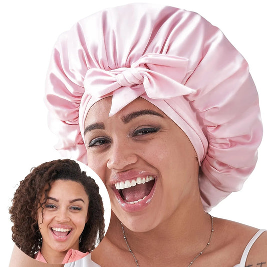 Health & Beauty - Silk/Satin Bonnet For Sleeping For Wavy Curly Natural Hair - Pink