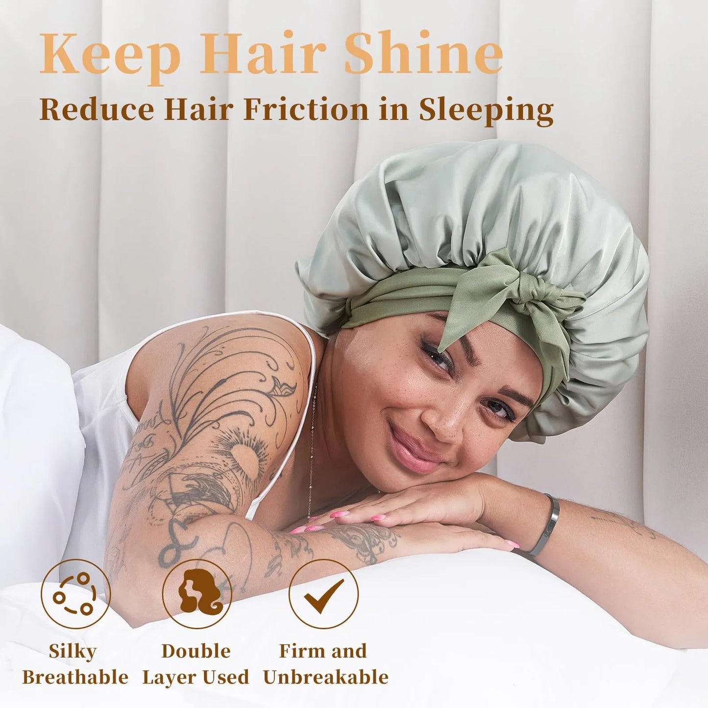 Health & Beauty - Silk Satin Bonnet For Sleeping For Wavy Curly Natural Hair - Green