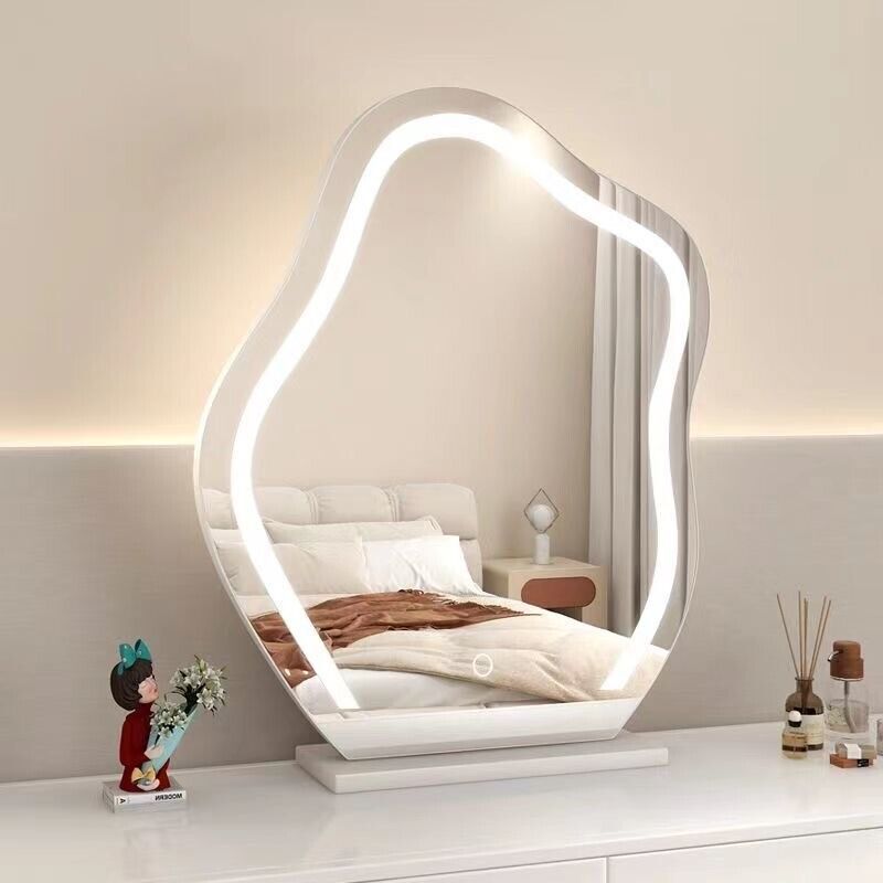 Health & Beauty - Large Makeup Mirror Cloud Shape Vanity Mirror 3 Colors LED Lights 220V