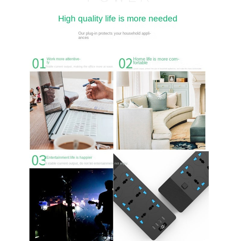 Electronic - Office - T12 Power Strip Multifunctional High Power 3000W US Plug Smart Adapter With 4 USB Port