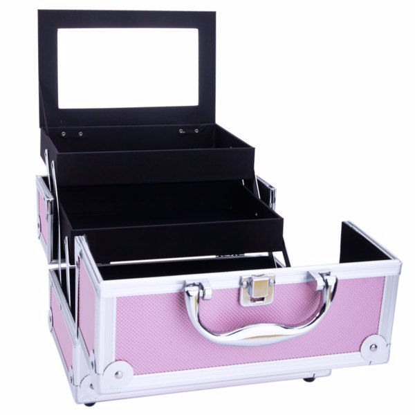 Health & Beauty - Handheld Top Double Opening Aluminum Alloy Makeup Case With Mirror