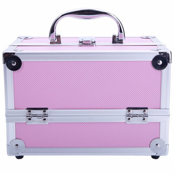 Health & Beauty - Handheld Top Double Opening Aluminum Alloy Makeup Case With Mirror