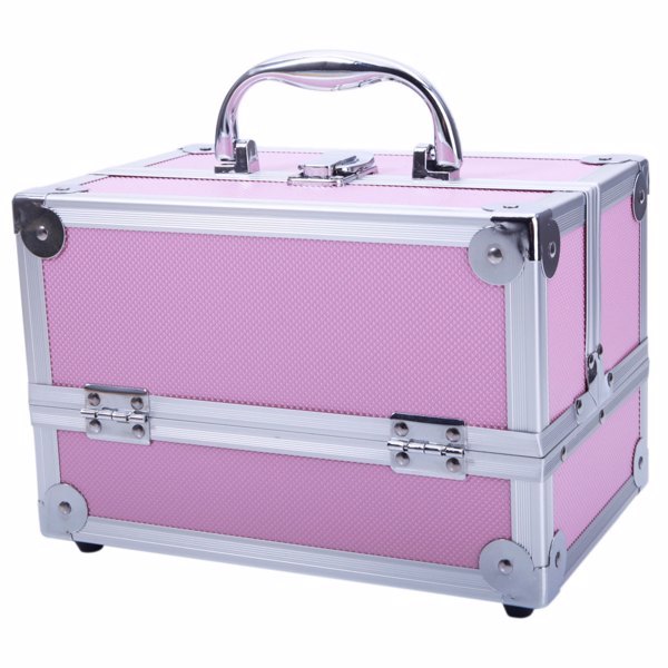 Health & Beauty - Handheld Top Double Opening Aluminum Alloy Makeup Case With Mirror