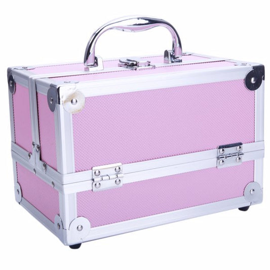 Health & Beauty - Handheld Top Double Opening Aluminum Alloy Makeup Case With Mirror