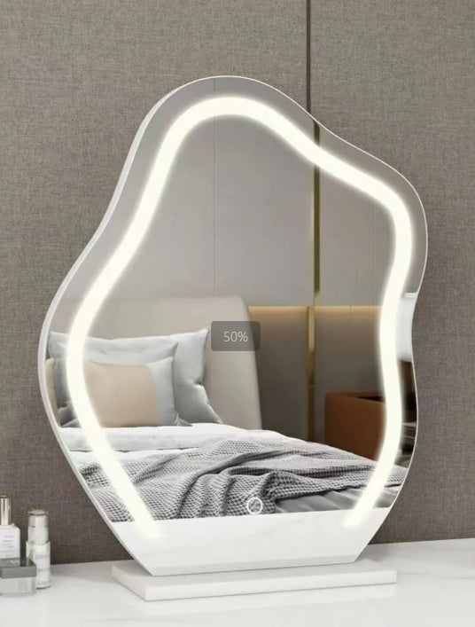 Health & Beauty - Large Makeup Mirror Cloud Shape Vanity Mirror 3 Colors LED Lights 220V