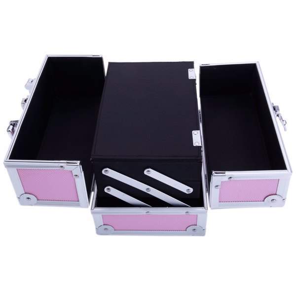 Health & Beauty - Handheld Top Double Opening Aluminum Alloy Makeup Case With Mirror